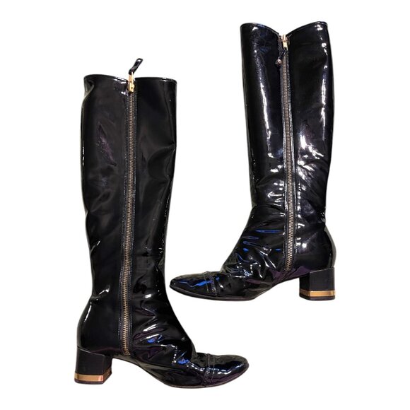Tory Burch Madison Black Patent Leather Knee High Boots - Picture 6 of 10